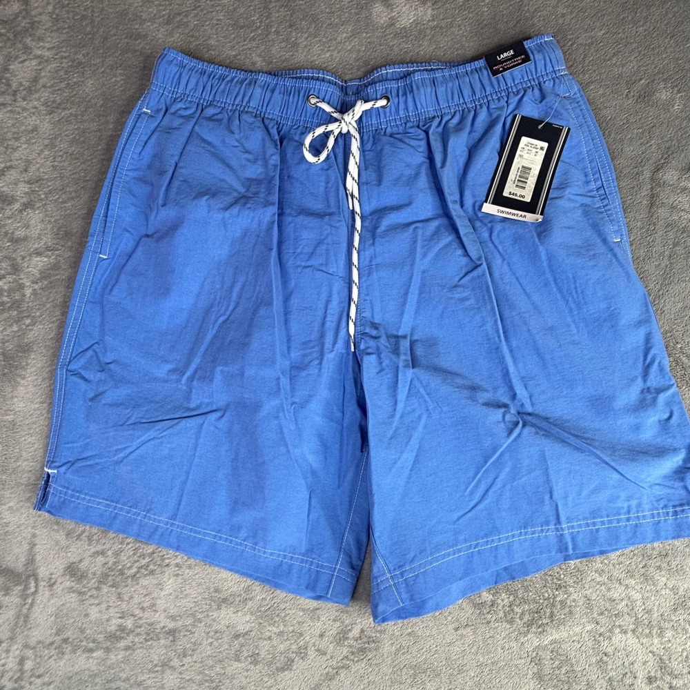 Roundtree & Yorke Swim Trunks Men Large Blue Pool Blue Cotton Nylon Solid New
